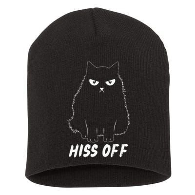 Meow Black Cat Hiss Off Funny Short Acrylic Beanie