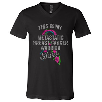 Metastatic Breast Cancer Awareness Warrior V-Neck T-Shirt