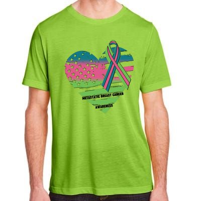 Metastatic Breast Cancer Awareness USA American Flag Ribbon Heart Adult ChromaSoft Performance T-Shirt