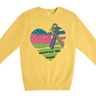 Metastatic Breast Cancer Awareness USA American Flag Ribbon Heart Premium Crewneck Sweatshirt