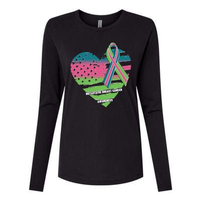 Metastatic Breast Cancer Awareness USA American Flag Ribbon Heart Womens Cotton Relaxed Long Sleeve T-Shirt