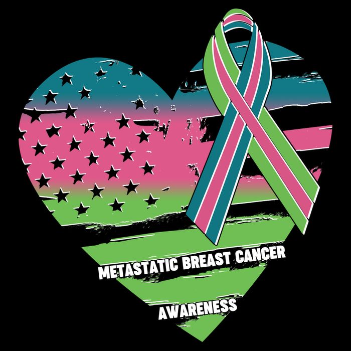 Metastatic Breast Cancer Awareness USA American Flag Ribbon Heart Bucket Hat