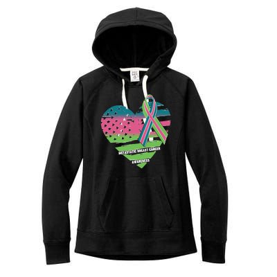 Metastatic Breast Cancer Awareness USA American Flag Ribbon Heart Women's Fleece Hoodie