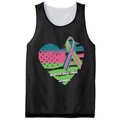 Metastatic Breast Cancer Awareness USA American Flag Ribbon Heart Mesh Reversible Basketball Jersey Tank