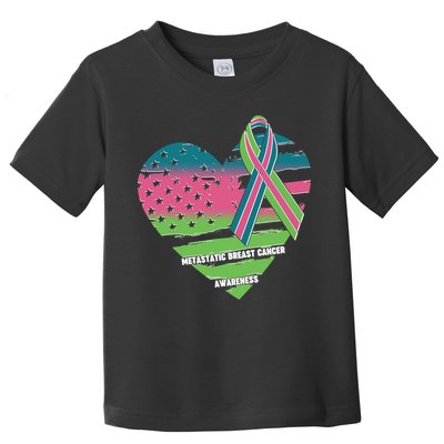 Metastatic Breast Cancer Awareness USA American Flag Ribbon Heart Toddler T-Shirt