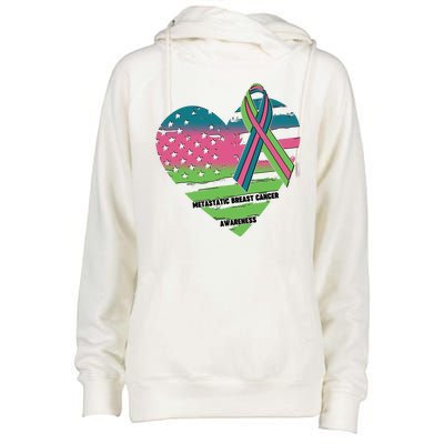 Metastatic Breast Cancer Awareness USA American Flag Ribbon Heart Womens Funnel Neck Pullover Hood