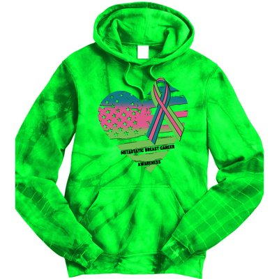 Metastatic Breast Cancer Awareness USA American Flag Ribbon Heart Tie Dye Hoodie