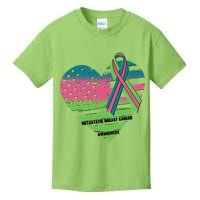 Metastatic Breast Cancer Awareness USA American Flag Ribbon Heart Kids T-Shirt