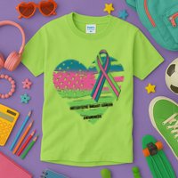 Metastatic Breast Cancer Awareness USA American Flag Ribbon Heart Kids T-Shirt