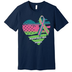 Metastatic Breast Cancer Awareness USA American Flag Ribbon Heart Premium T-Shirt