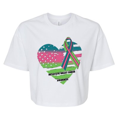 Metastatic Breast Cancer Awareness USA American Flag Ribbon Heart Bella+Canvas Jersey Crop Tee