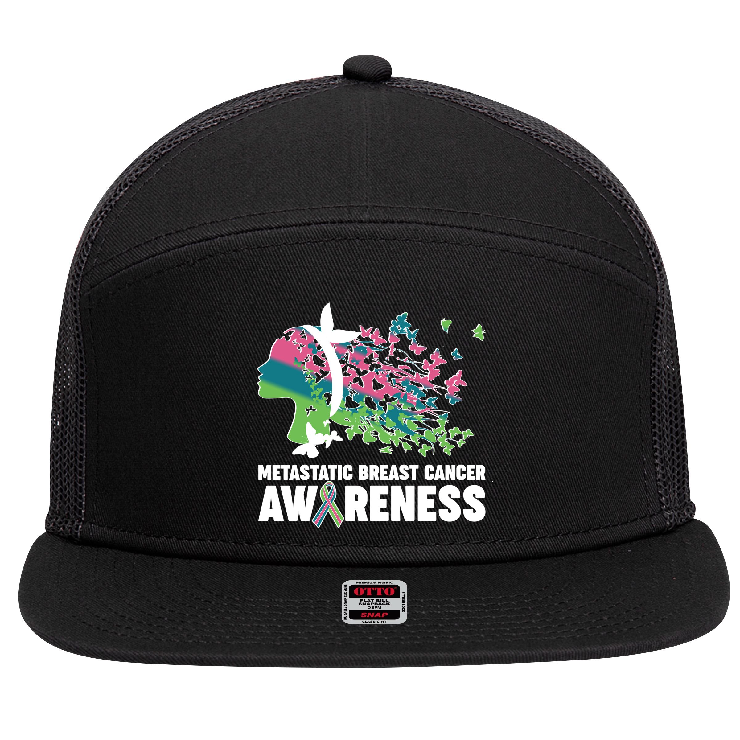 Metastatic Breast Cancer Awareness Butterflies 7 Panel Mesh Trucker Snapback Hat