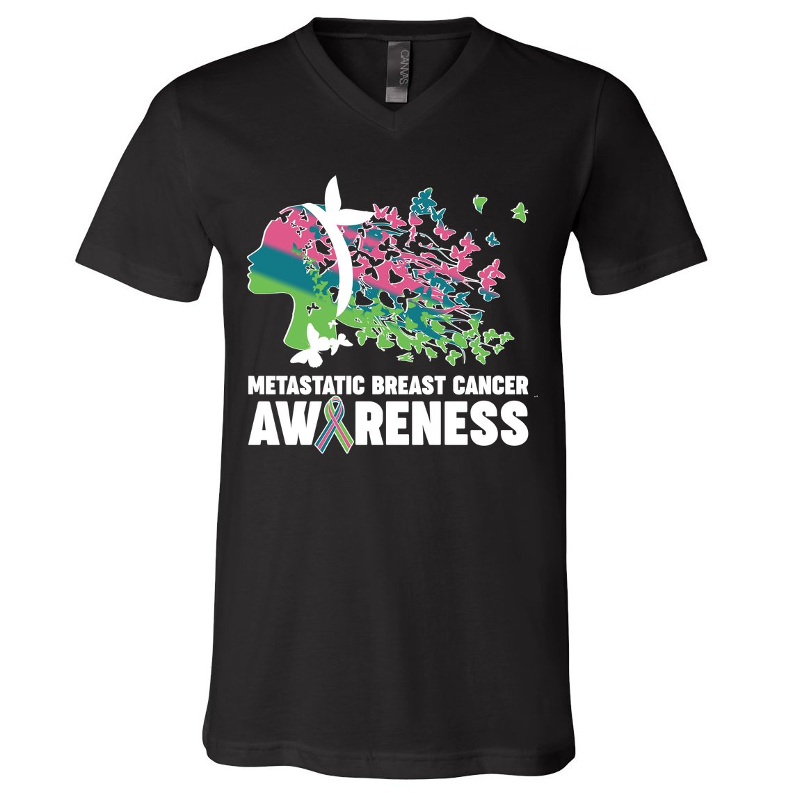 Metastatic Breast Cancer Awareness Butterflies V-Neck T-Shirt