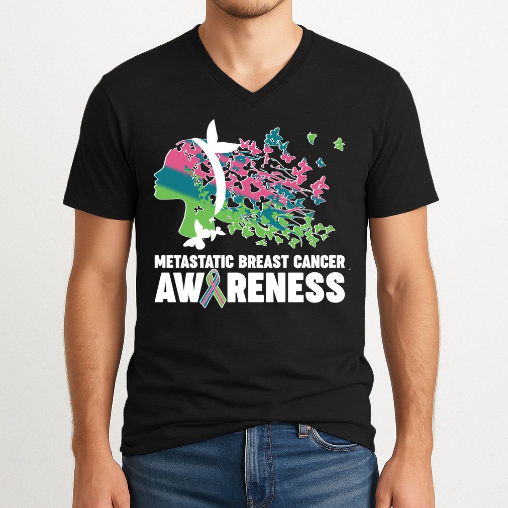Metastatic Breast Cancer Awareness Butterflies V-Neck T-Shirt