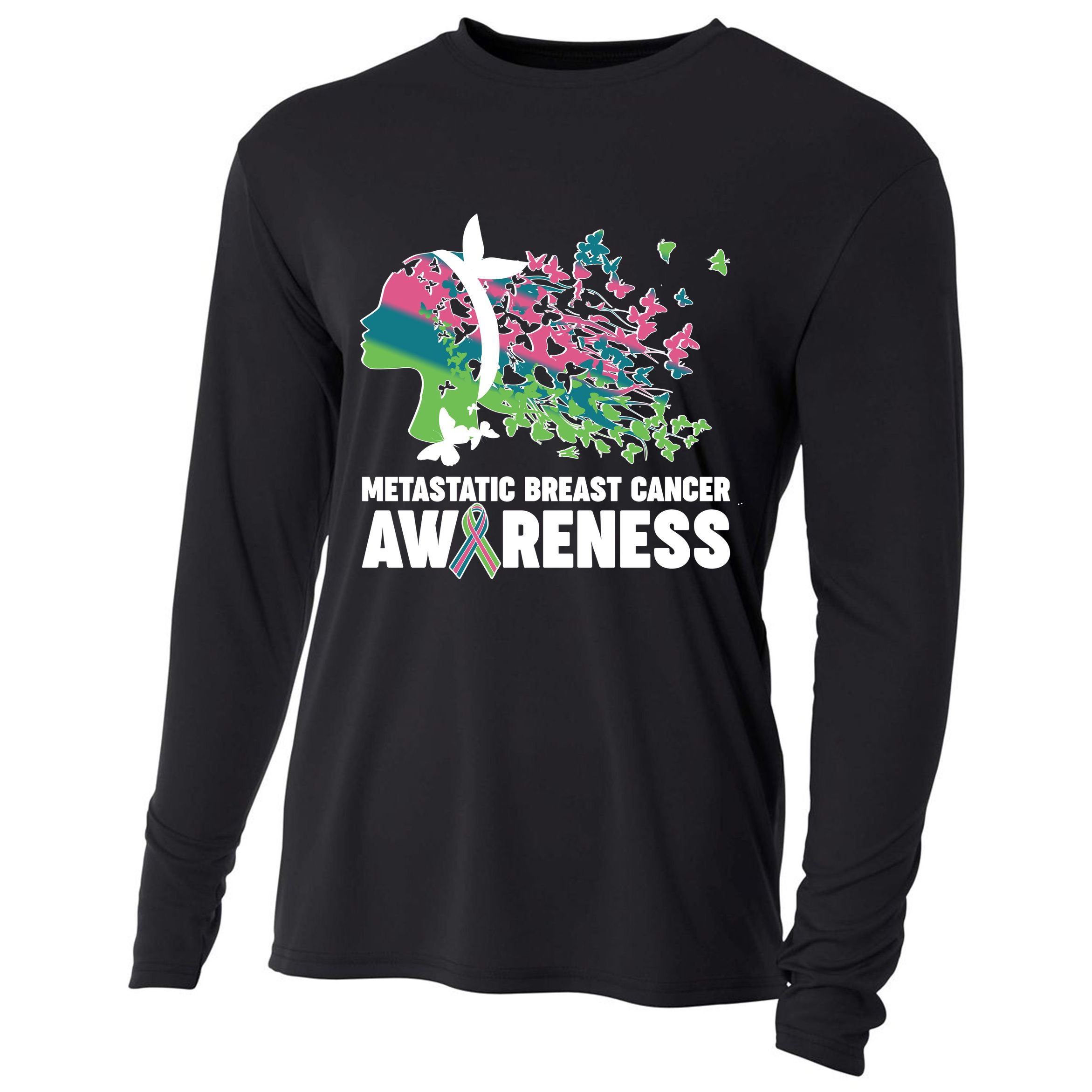 Metastatic Breast Cancer Awareness Butterflies Cooling Performance Long Sleeve Crew