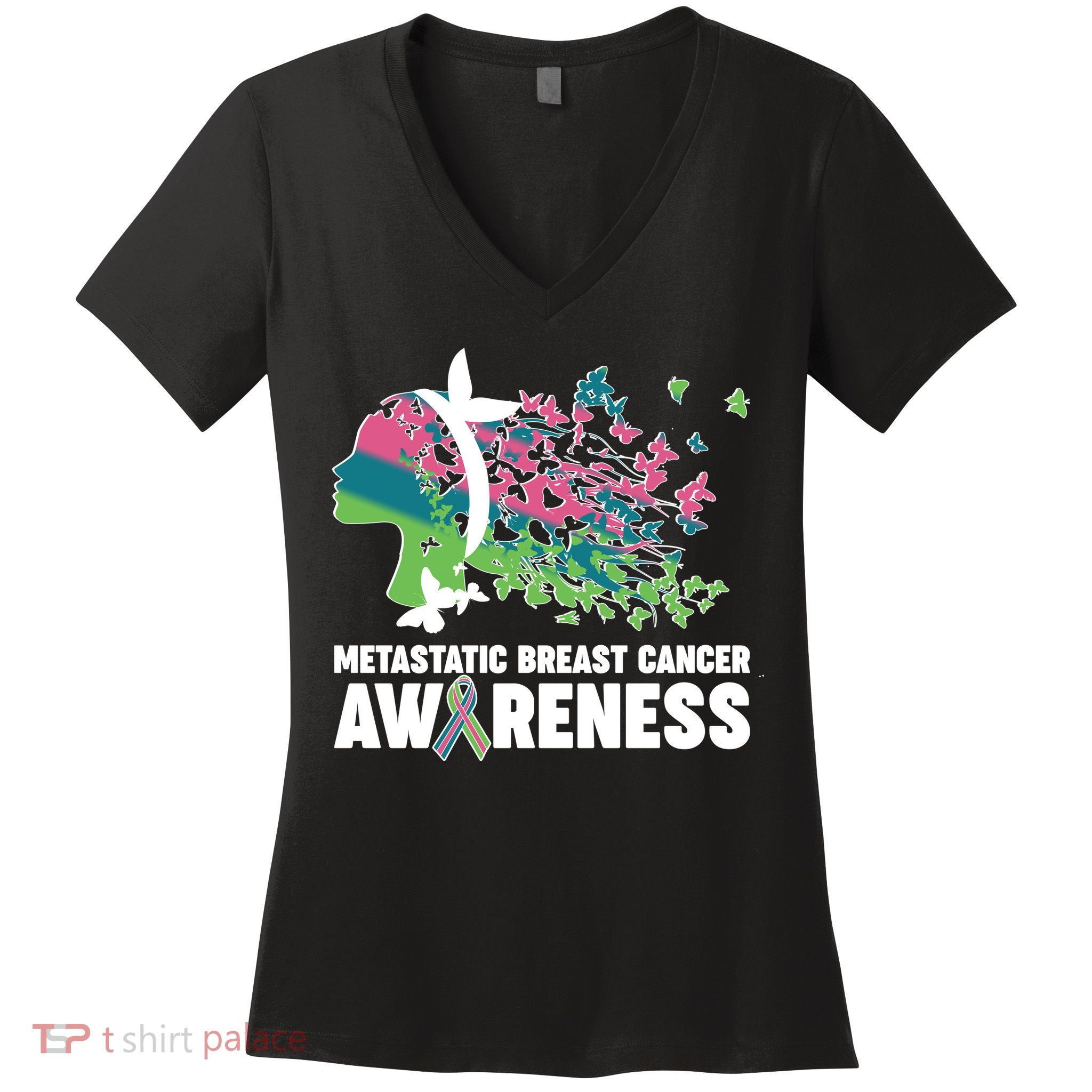 Metastatic Breast Cancer Awareness Butterflies Women's V-Neck T-Shirt