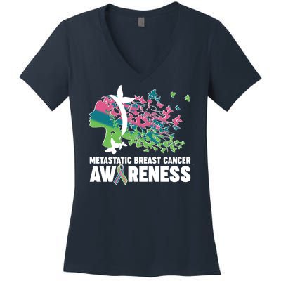 Metastatic Breast Cancer Awareness Butterflies Women's V-Neck T-Shirt