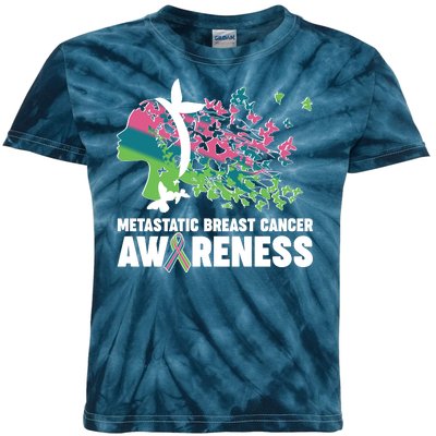 Metastatic Breast Cancer Awareness Butterflies Kids Tie-Dye T-Shirt