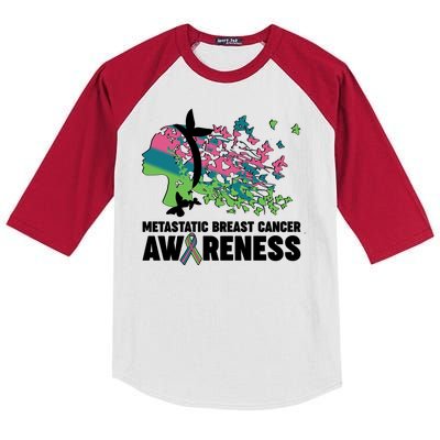 Metastatic Breast Cancer Awareness Butterflies Kids Colorblock Raglan Jersey