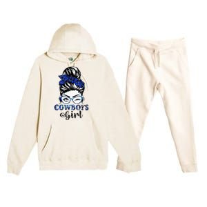 Messy Bun Cowboys Girl Sport Fan Premium Hooded Sweatsuit Set