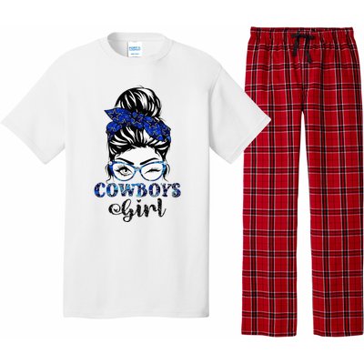 Messy Bun Cowboys Girl Sport Fan Pajama Set