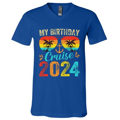 My Birthday Cruise 2024 Party Cruise Birthday Vacation  V-Neck T-Shirt