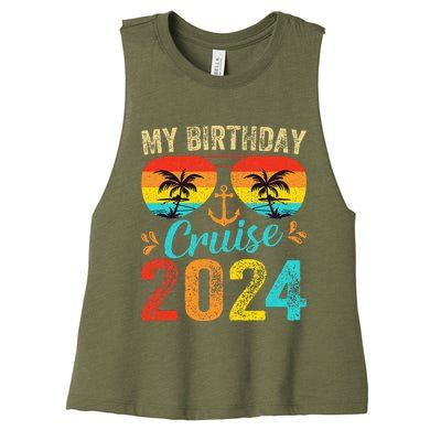 My Birthday Cruise 2024 Party Cruise Birthday Vacation  Women's Racerback Cropped Tank