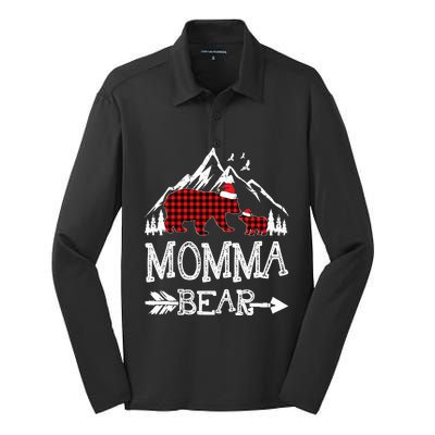 Momma Bear Christmas Pajama Red Plaid Buffalo Family Silk Touch Performance Long Sleeve Polo