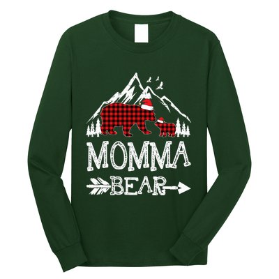 Momma Bear Christmas Pajama Red Plaid Buffalo Family Long Sleeve Shirt