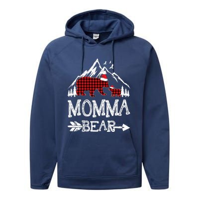 Momma Bear Christmas Pajama Red Plaid Buffalo Family Performance Fleece Hoodie