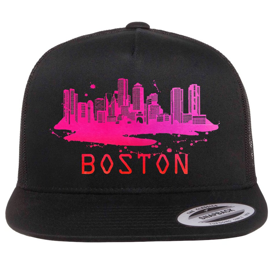 Modern Boston Cityscape Boston Massachusetts Skyline Flat Bill Trucker Hat