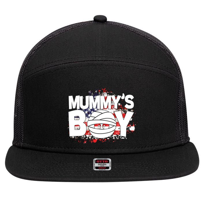 Mummys Boy Cute American Flag 7 Panel Mesh Trucker Snapback Hat