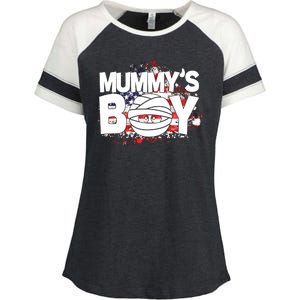 Mummys Boy Cute American Flag Enza Ladies Jersey Colorblock Tee