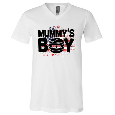 Mummys Boy Cute American Flag V-Neck T-Shirt