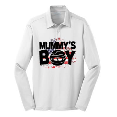 Mummys Boy Cute American Flag Silk Touch Performance Long Sleeve Polo