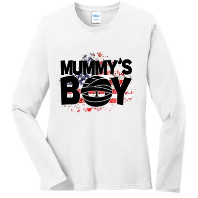 Mummys Boy Cute American Flag Ladies Long Sleeve Shirt