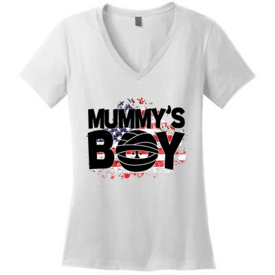 Mummys Boy Cute American Flag Women's V-Neck T-Shirt