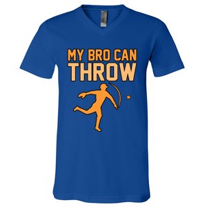 My Bro Can Throw Baseball Player Sports Lover Coach Graphic Great Gift V-Neck T-Shirt