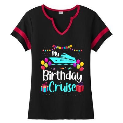 My Birthday Cruise Ship Party Birthday Squad 2024 Vacation Ladies Halftime Notch Neck Tee