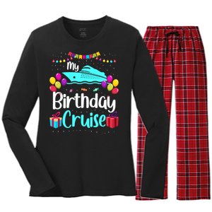 My Birthday Cruise Ship Party Birthday Squad 2024 Vacation Women's Long Sleeve Flannel Pajama Set 