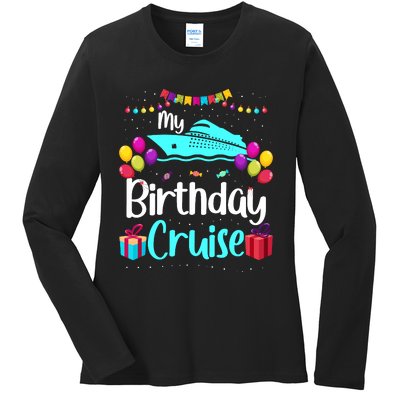 My Birthday Cruise Ship Party Birthday Squad 2024 Vacation Ladies Long Sleeve Shirt