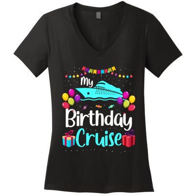 My Birthday Cruise Ship Party Birthday Squad 2024 Vacation Women's V-Neck T-Shirt