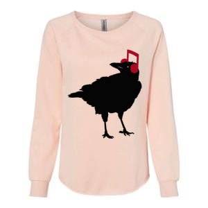 Music Bird Crow Musical Note A Black Crow A Red Headphone Womens California Wash Sweatshirt