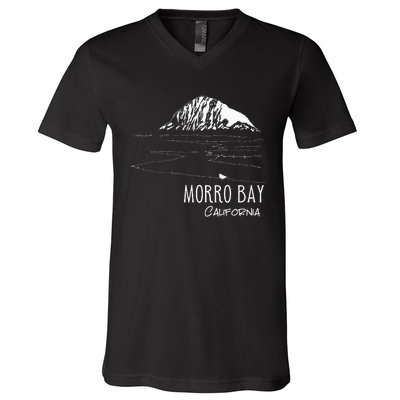 Morro Bay California Morro Rock Ca Drawing Souvenir Line Art V-Neck T-Shirt