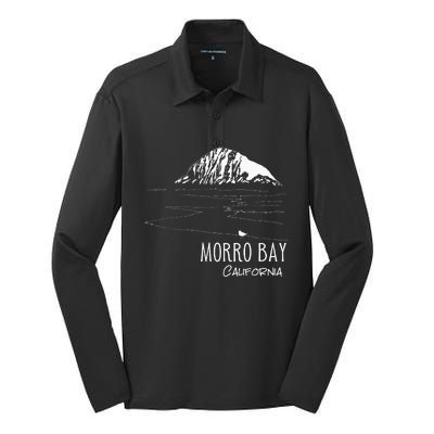 Morro Bay California Morro Rock Ca Drawing Souvenir Line Art Silk Touch Performance Long Sleeve Polo