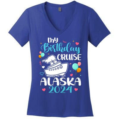 My Birthday Cruise Trip 2024 Alaska Summer Vacation Family Cute Gift Women's V-Neck T-Shirt