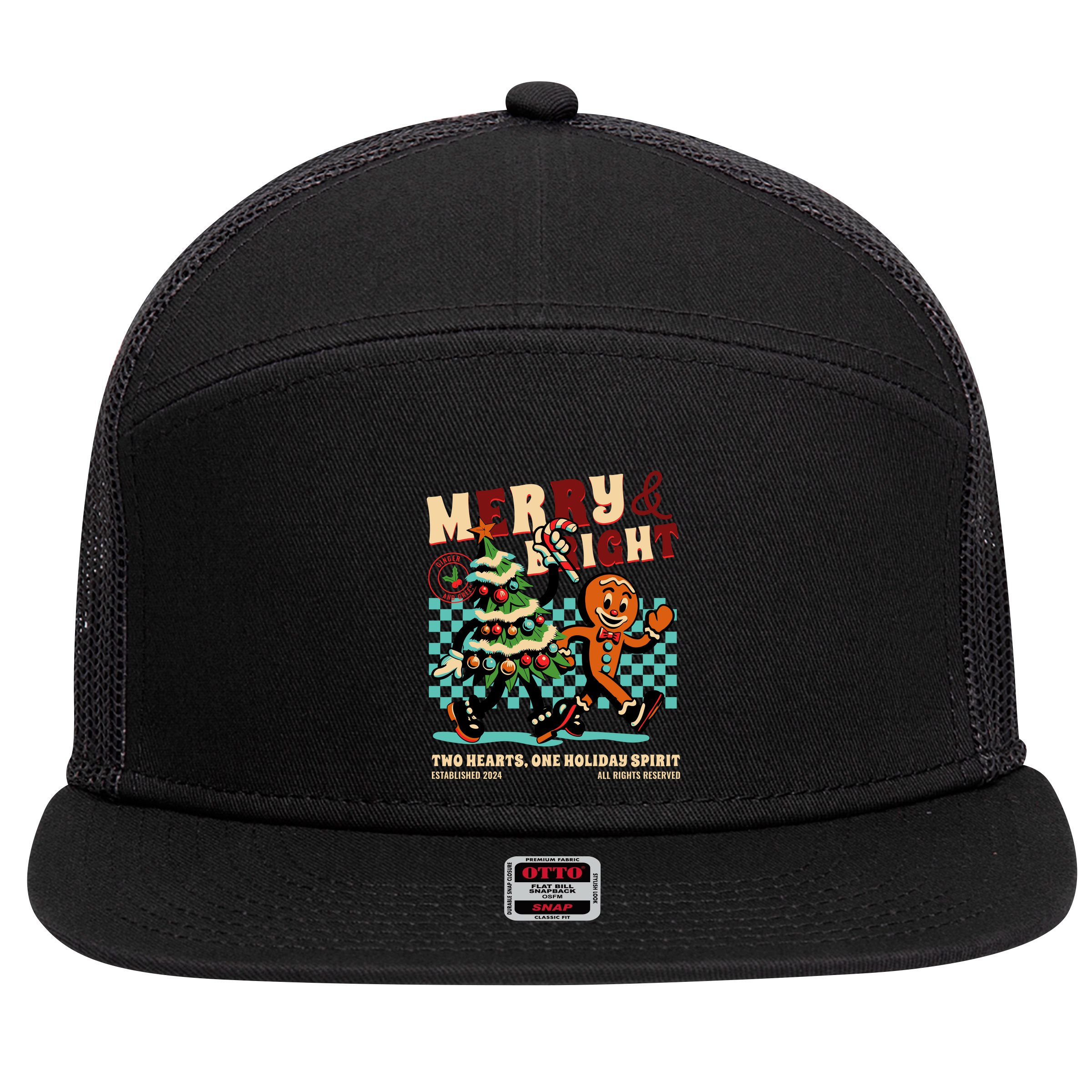 Merry & Bright Christmas 7 Panel Mesh Trucker Snapback Hat