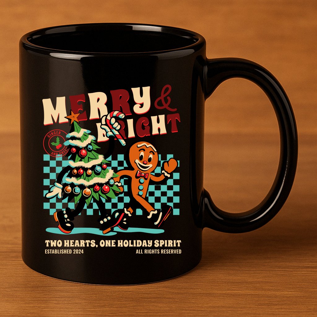 Merry & Bright Christmas 11oz C Handle Ceramic Mug