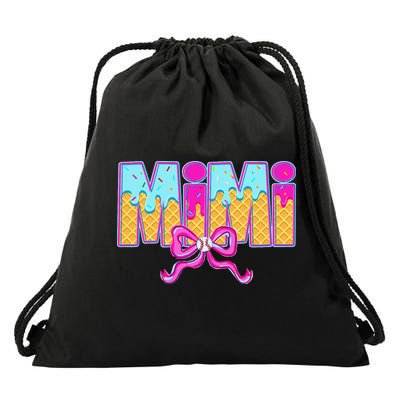 Mimi Baseball Coquette Bow Ice Cream Drip Mothers Day Drawstring Bag