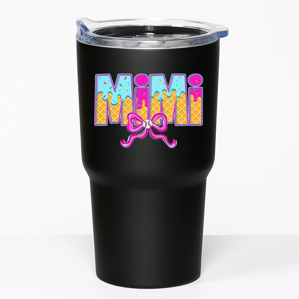 Mimi Baseball Coquette Bow Ice Cream Drip Mothers Day Tumbler